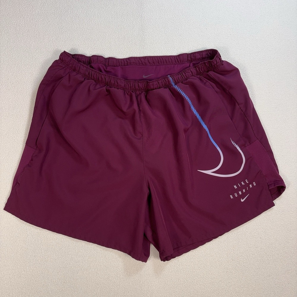 Nike 5" Challenger Lined Running Shorts Men L Burgundy Dri-Fit Drawstring *READ*